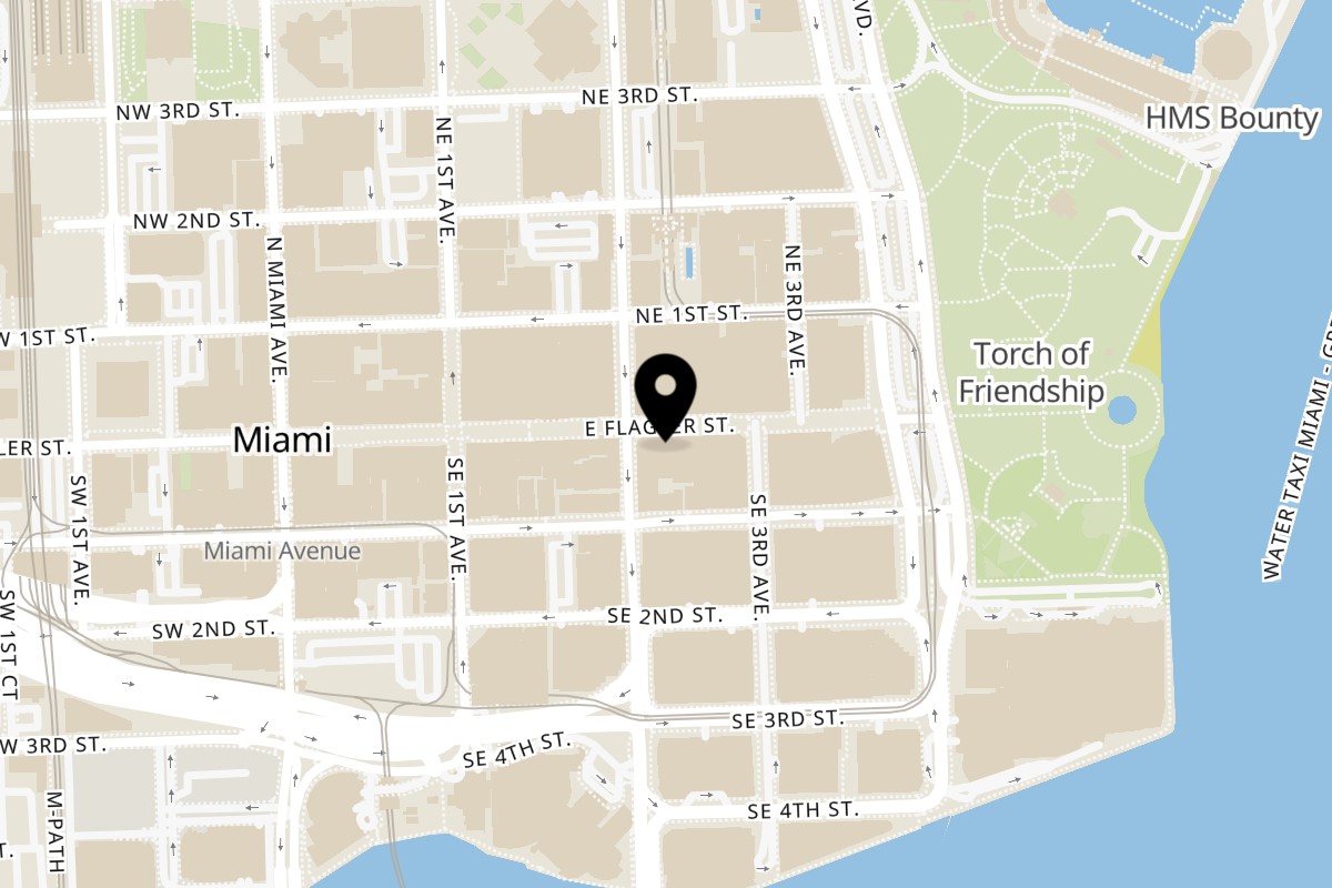 Map showing the location of TKL on 200 E Flagler St First Floor in Miami